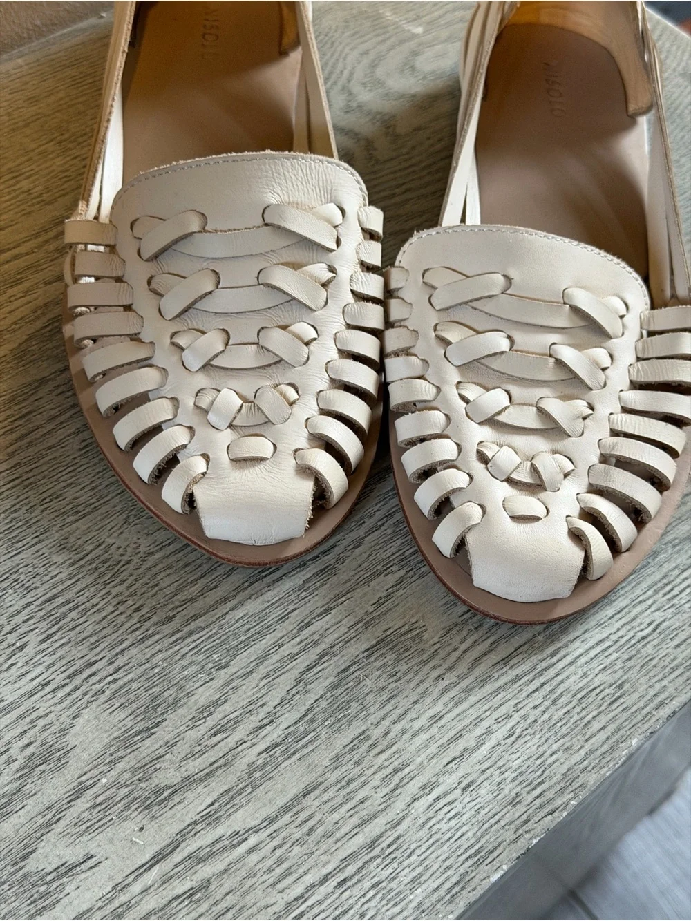 Nisolo Cream Leather Woven Huarache Loafers